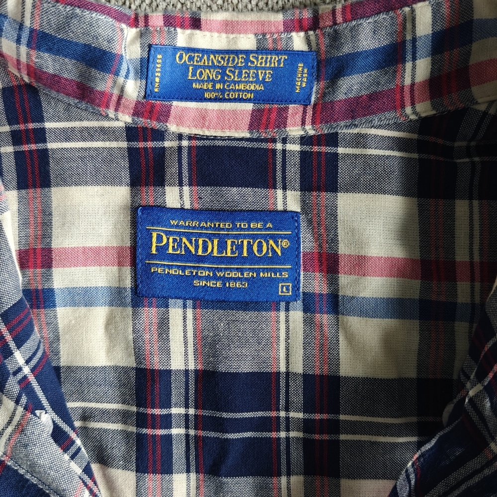 Pendleton Blue and Red Plaid Long Sleeve Button Down Shirt Men's Size L